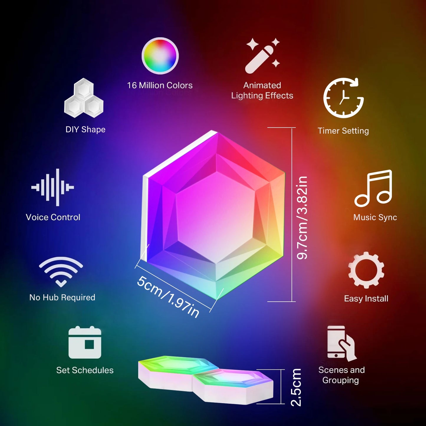 RGB-IC Smart Hex Wall Lamp – DIY Shape, Music Sync, Color-Changing Light