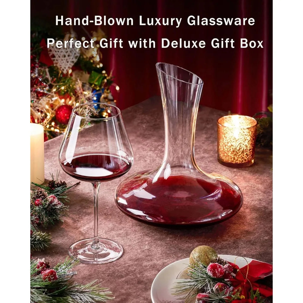 JBHO Set of 4 Hand-Blown Crystal Burgundy Wine Glasses – 21 oz, Lead-Free, Gift-Boxed