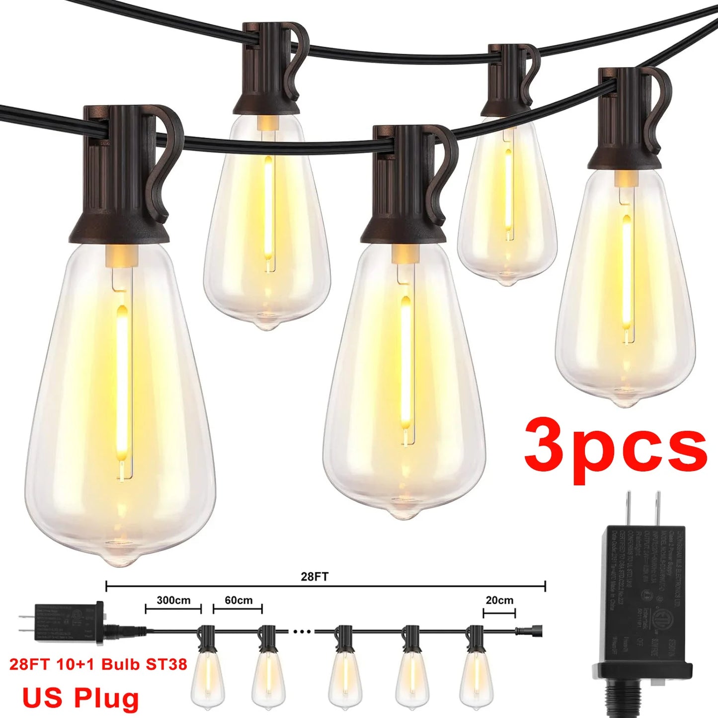 Patio Fairy Garden String Lights, 28FT ST38, 10+1 LEDs, 1/2/3PCS