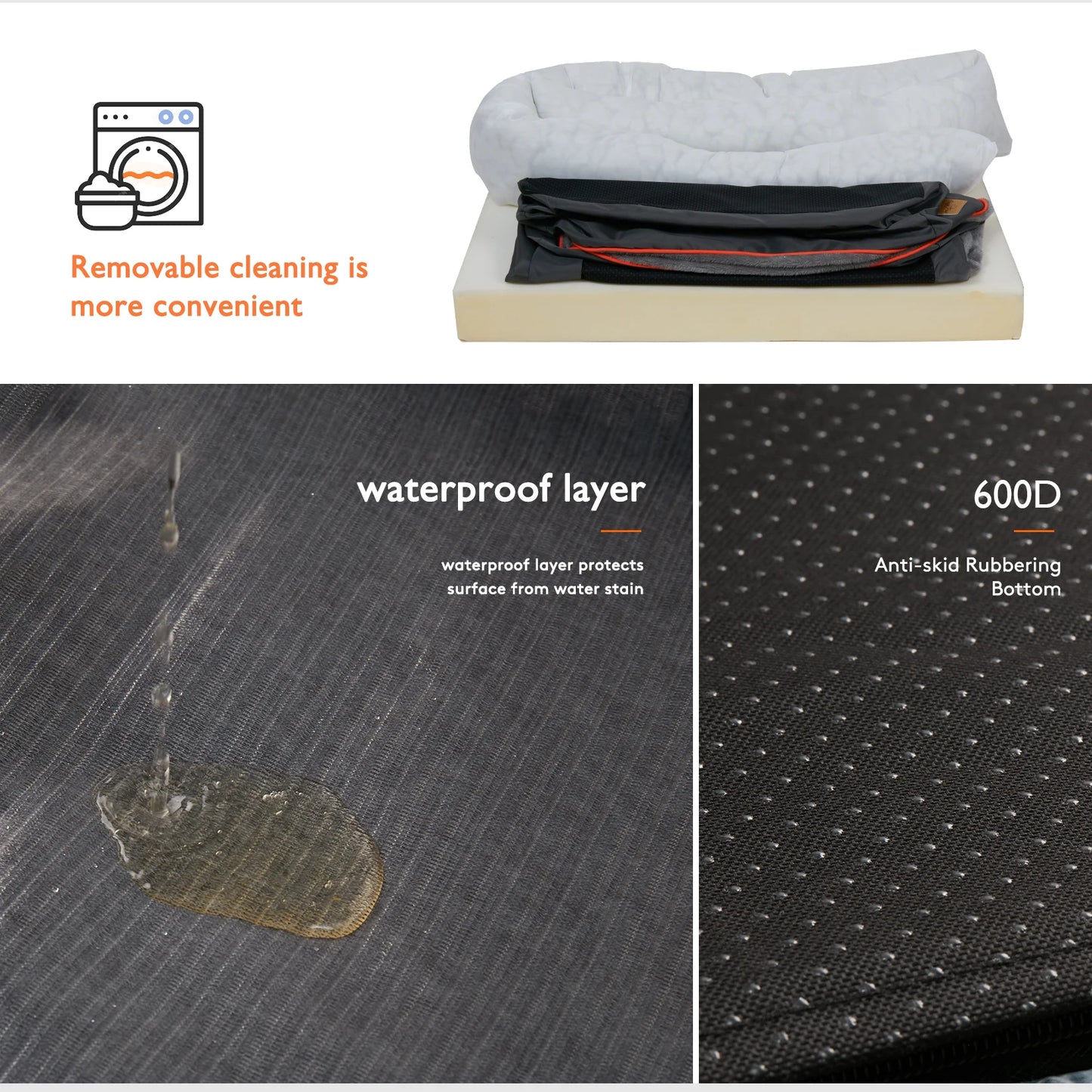 L XL 2XL 3XL Dog Bed Super Soft Orthopedic Foam Pet Bed Sleeping Mat with Removable Cover Cotton-padded Bolster