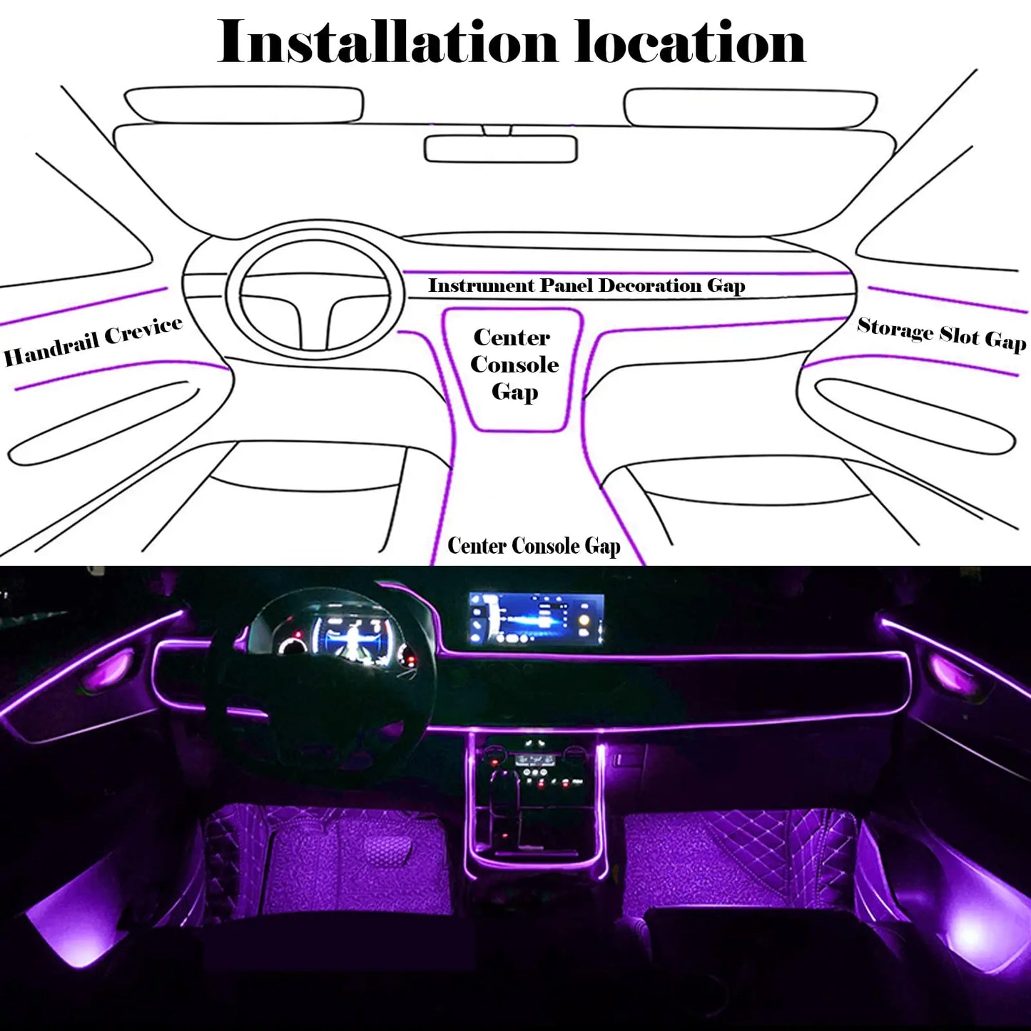 Car LED Strip Lights - RGB 5 in 1 Ambient Interior Kit with Music Sync