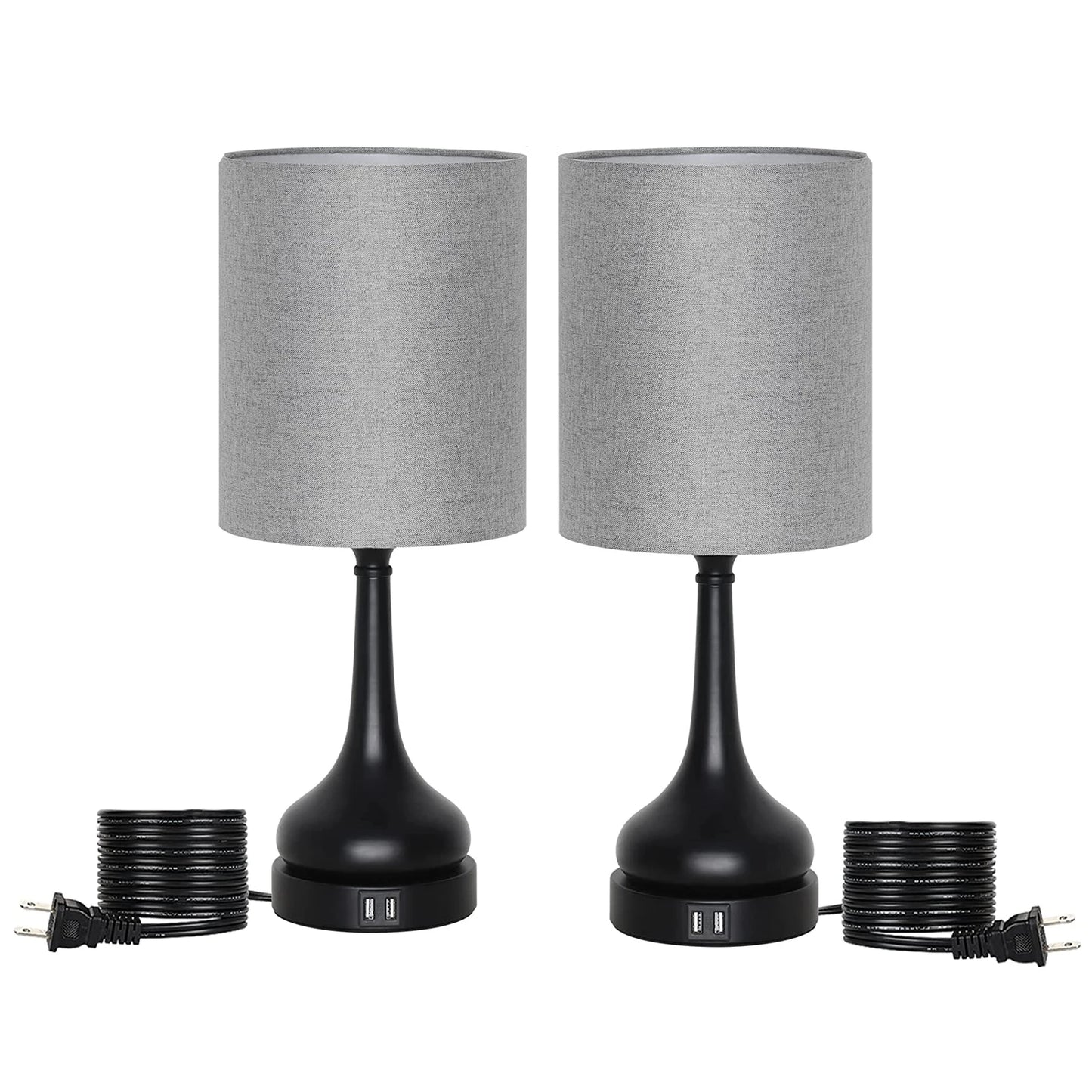 Touch Control Bedside Lamps - Set of 2 with USB Ports