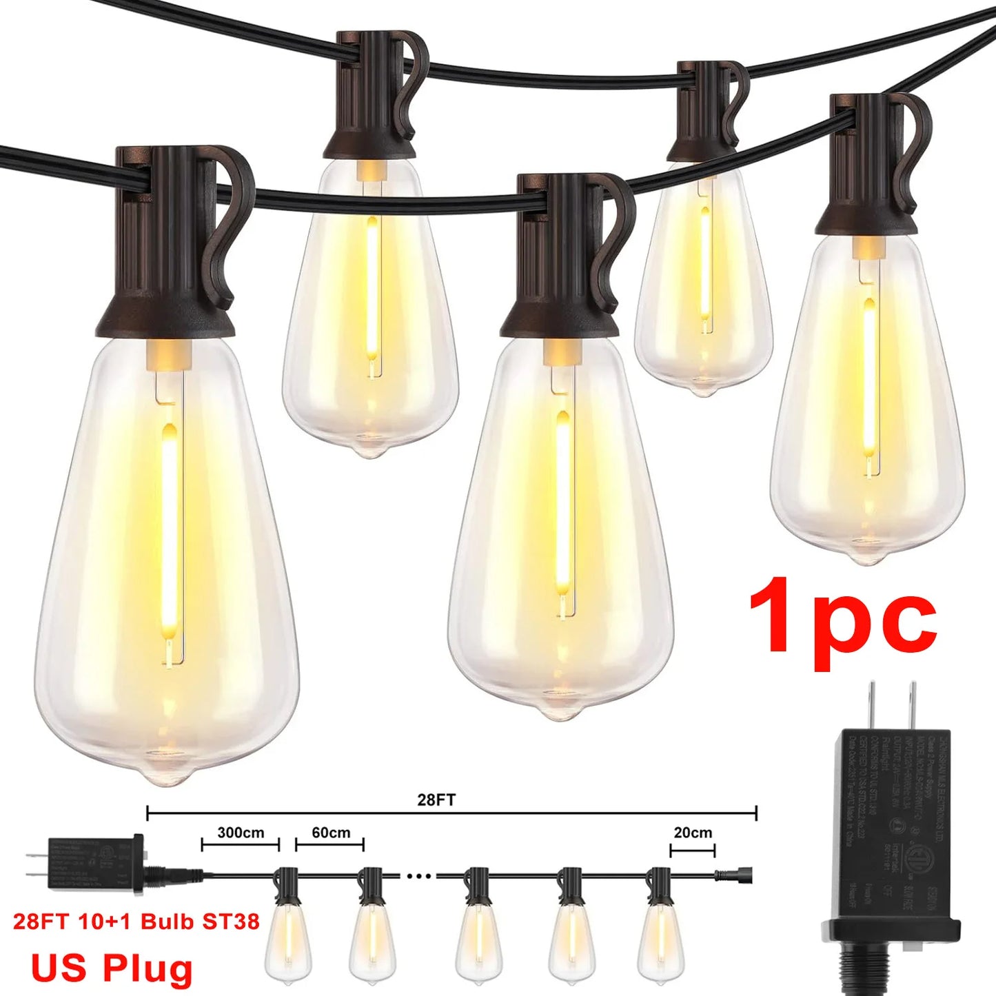 Patio Fairy Garden String Lights, 28FT ST38, 10+1 LEDs, 1/2/3PCS