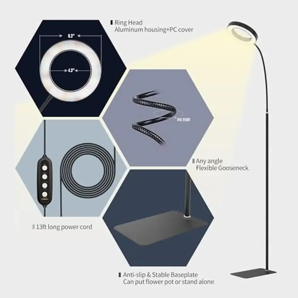 60W Full Spectrum LED Grow Light with Stand, Timer & Adjustable Height – Black