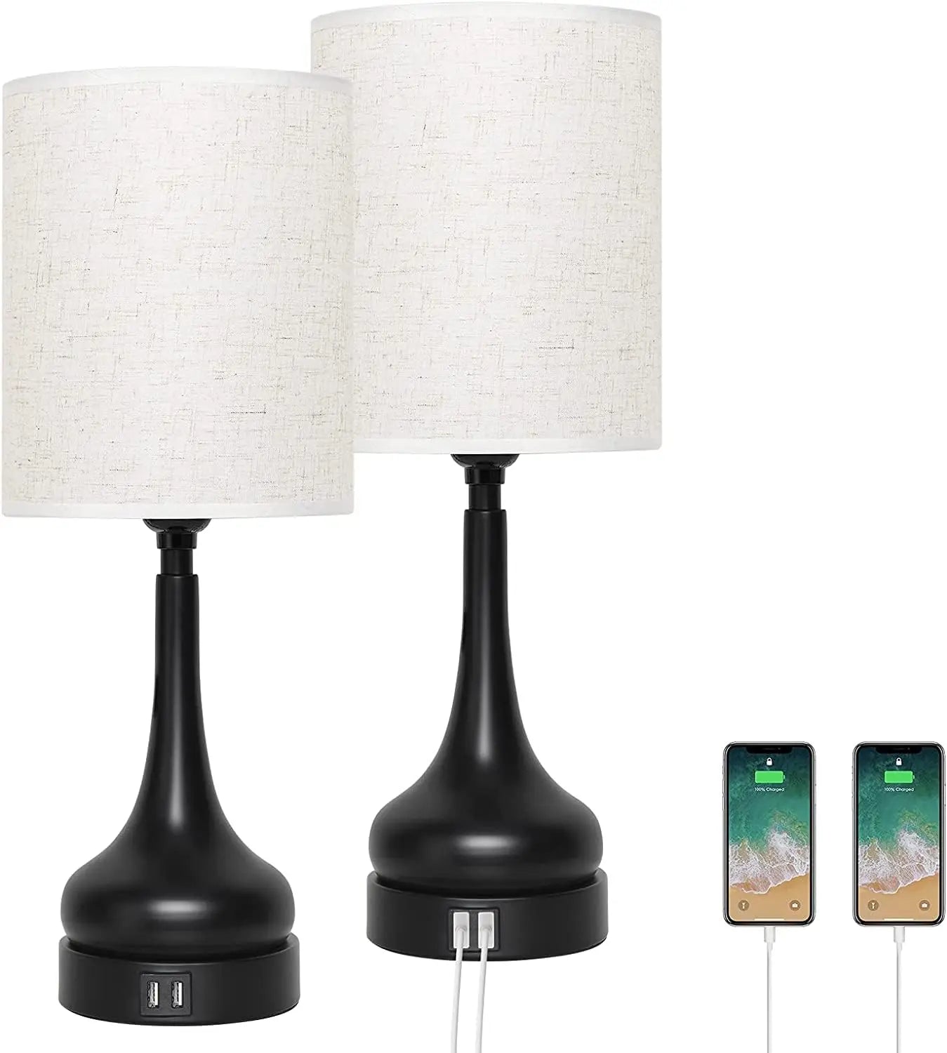 Touch Control Bedside Lamps - Set of 2 with USB Ports