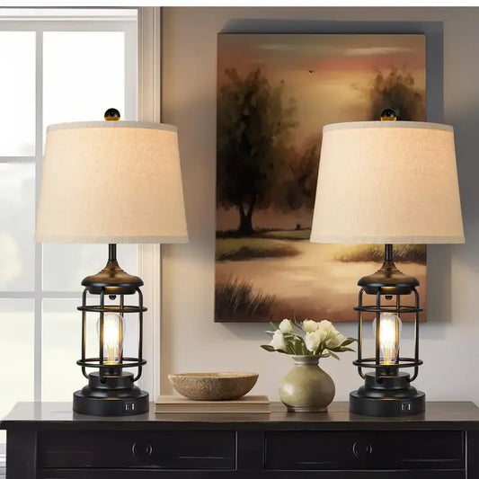 Farmhouse Table Lamps - Set of 2, Touch Dimmable with Bulbs