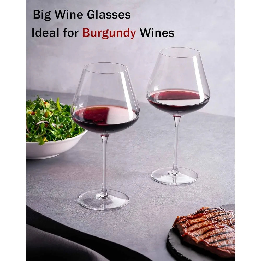 JBHO Set of 4 Hand-Blown Crystal Burgundy Wine Glasses – 21 oz, Lead-Free, Gift-Boxed