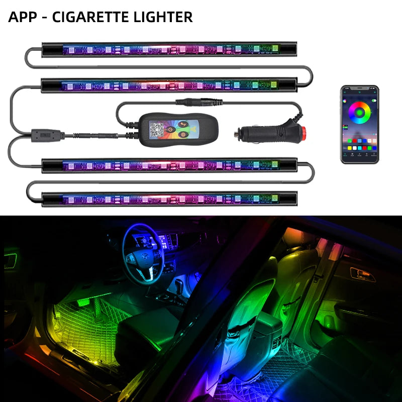 KEVANLY 4-in-1 RGB LED Car Interior Ambient Lights – APP Controlled