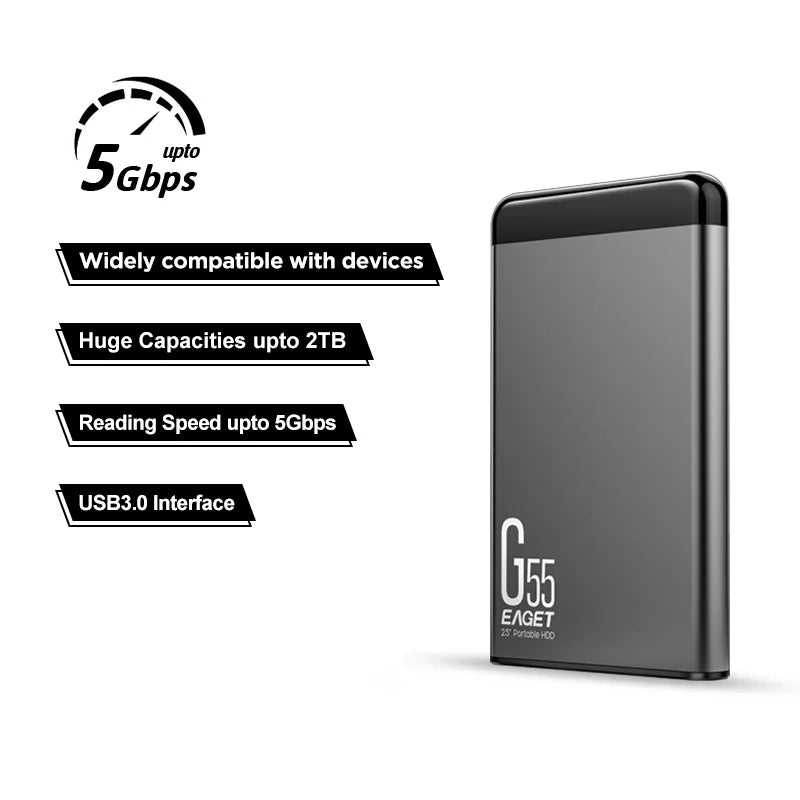 Eaget 2.5" Portable HDD - 5400 RPM, USB 3.0, 500GB/1TB External Hard Drive for Laptops/Desktops