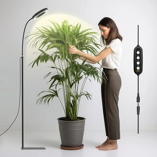 60W Full Spectrum LED Grow Light with Stand, Timer & Adjustable Height – Black