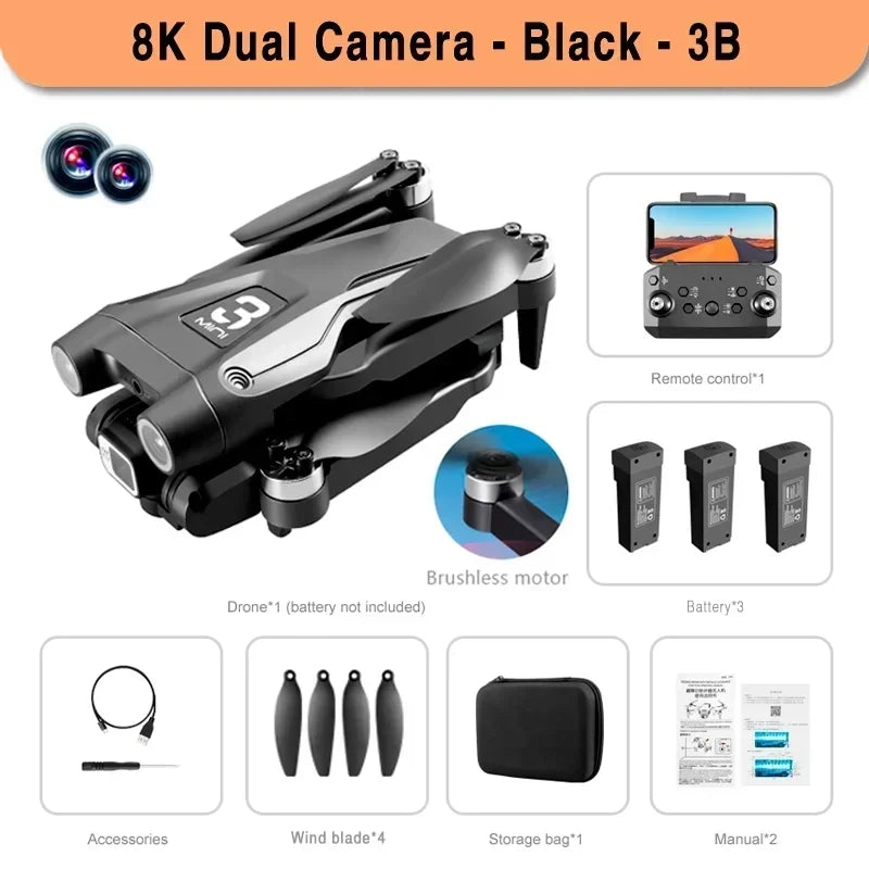 Pro Max GPS Drone: 8K HD Dual Camera, Obstacle Avoidance, 9000M Range