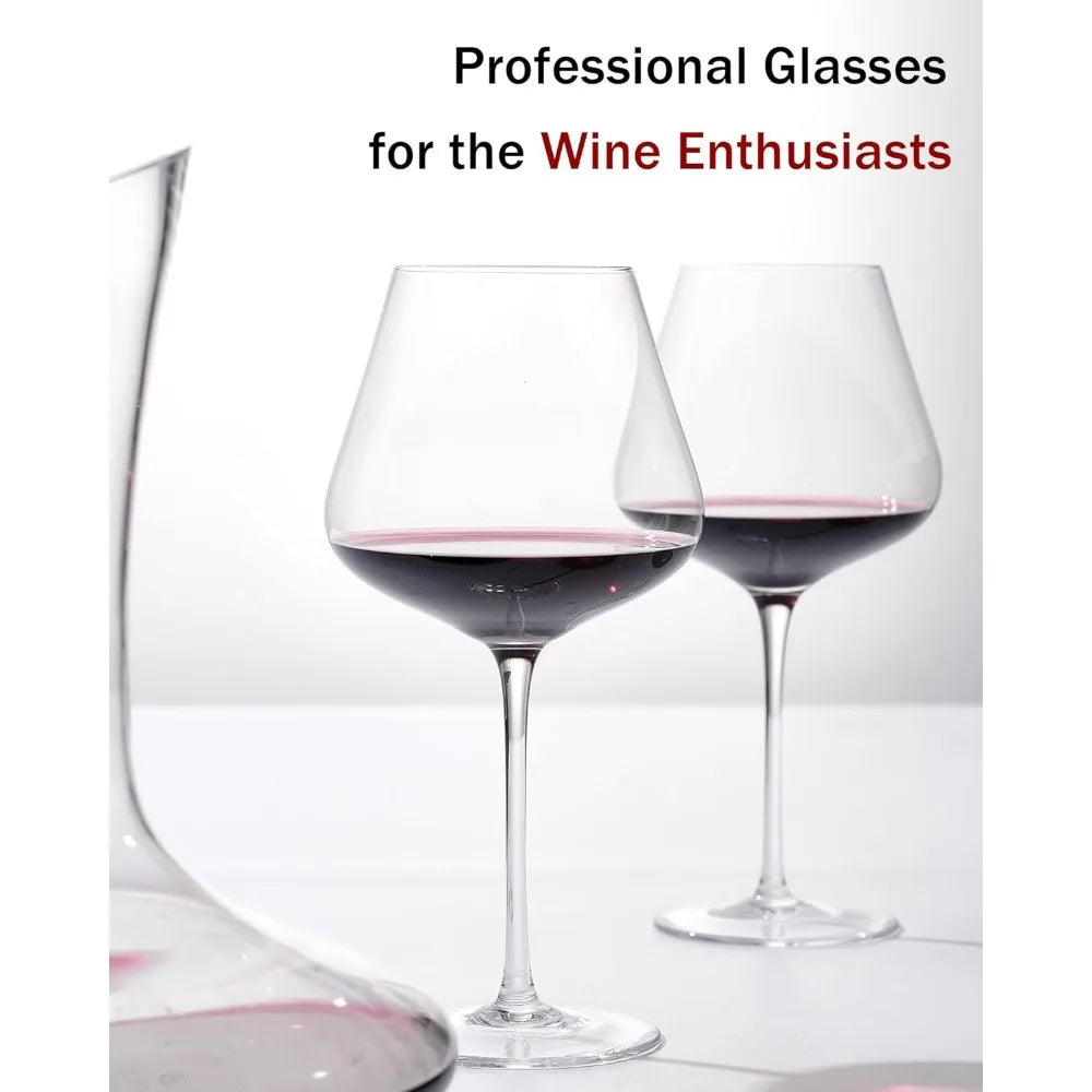 JBHO Set of 4 Hand-Blown Crystal Burgundy Wine Glasses – 21 oz, Lead-Free, Gift-Boxed