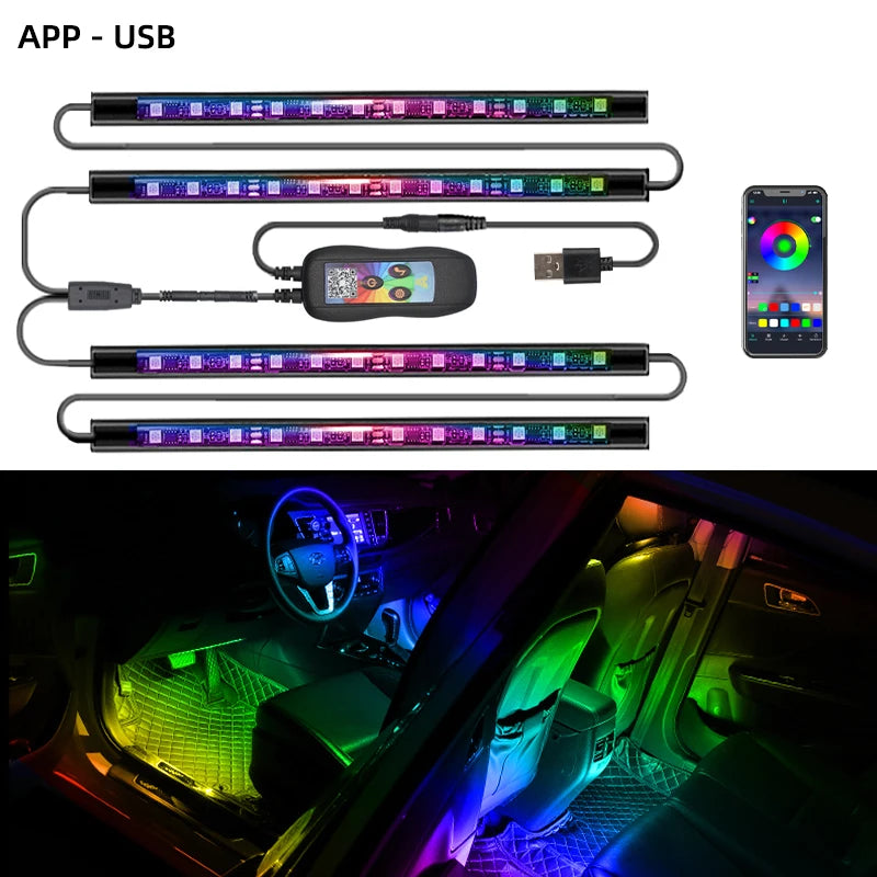 KEVANLY 4-in-1 RGB LED Car Interior Ambient Lights – APP Controlled