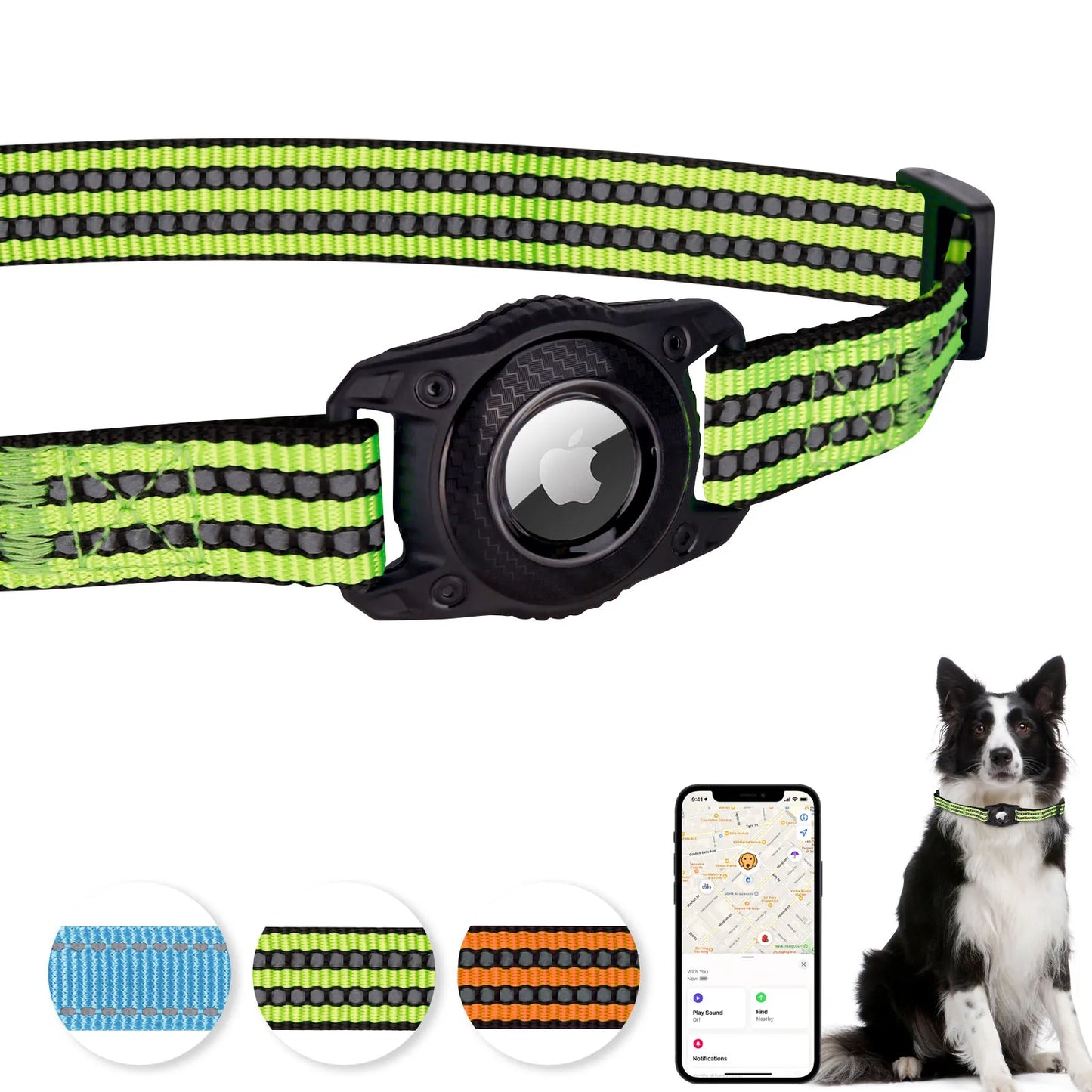 Reflective Waterproof Adjustable Dog Collar with GPS Box