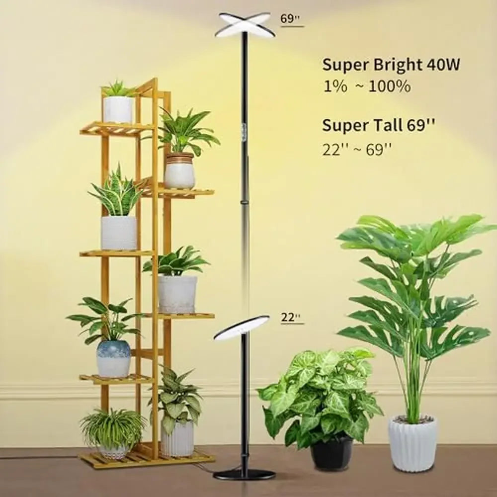 40W Full Spectrum LED Grow Light – 10-Level Dimmable, Timer, Remote, 69" Heighthom