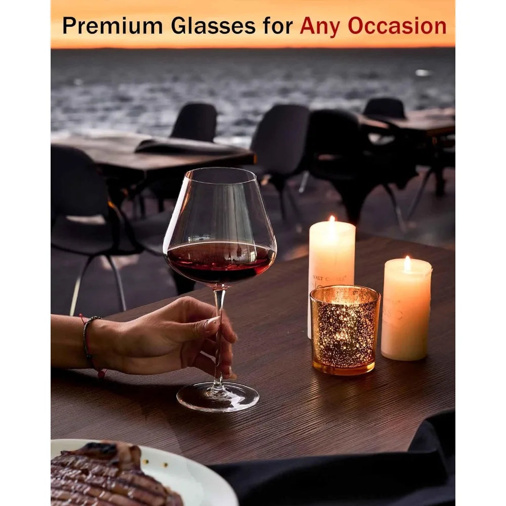 JBHO Set of 4 Hand-Blown Crystal Burgundy Wine Glasses – 21 oz, Lead-Free, Gift-Boxed