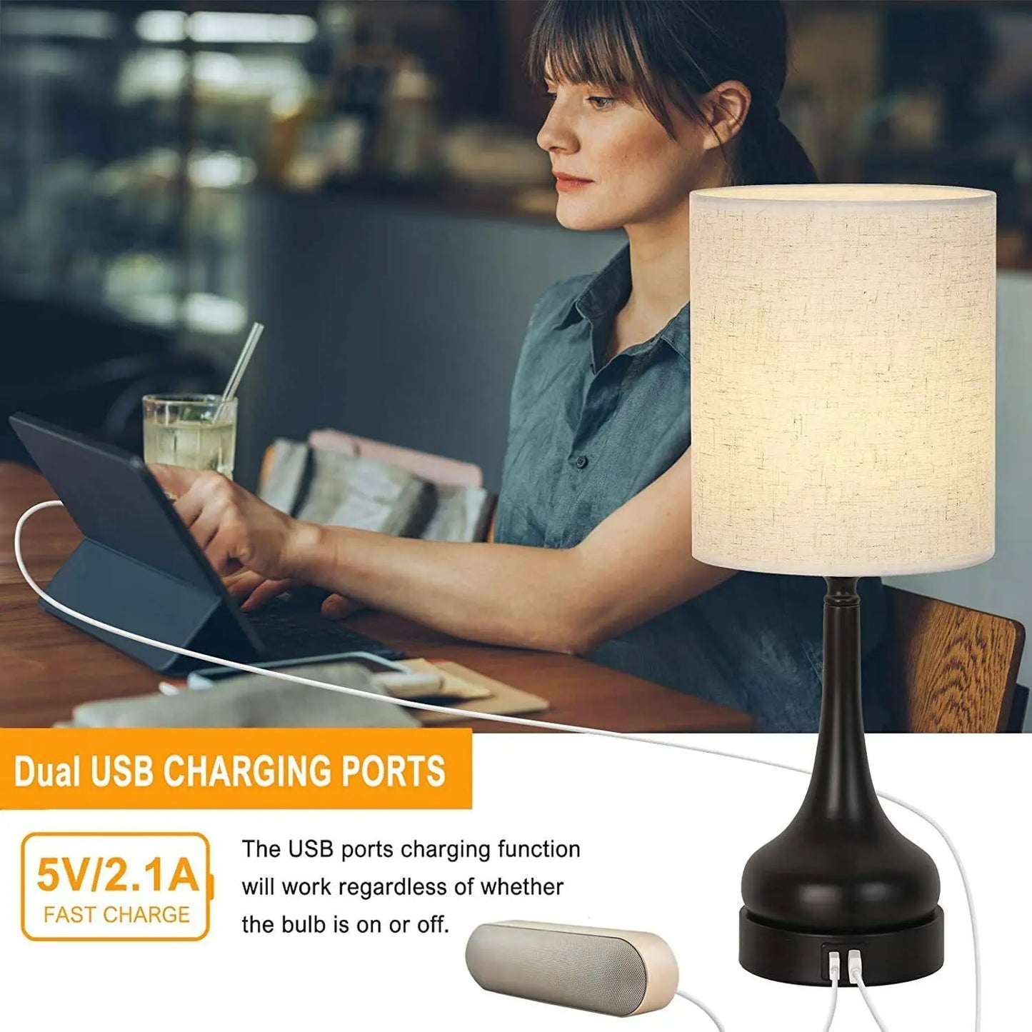 Touch Control Bedside Lamps - Set of 2 with USB Ports