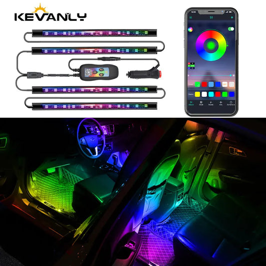 KEVANLY 4-in-1 RGB LED Car Interior Ambient Lights – APP Controlled