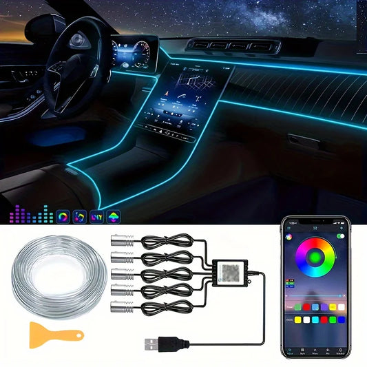 Car LED Strip Lights - RGB 5 in 1 Ambient Interior Kit with Music Sync