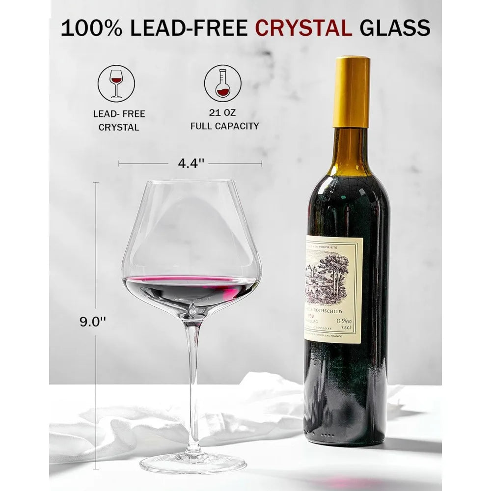 JBHO Set of 4 Hand-Blown Crystal Burgundy Wine Glasses – 21 oz, Lead-Free, Gift-Boxed