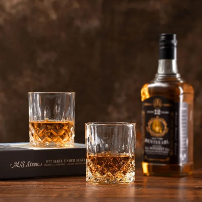 Whiskey Rocks Glass Set of 4 – 2 Crystal Glasses & 2 Ice Ball Molds, 10 oz Gift Box