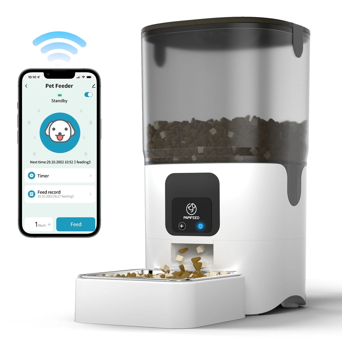 Smart Automatic Pet Feeders WiFi with APP Control for Remote Feeding Detachable for Easy Clean Large 6L capacity