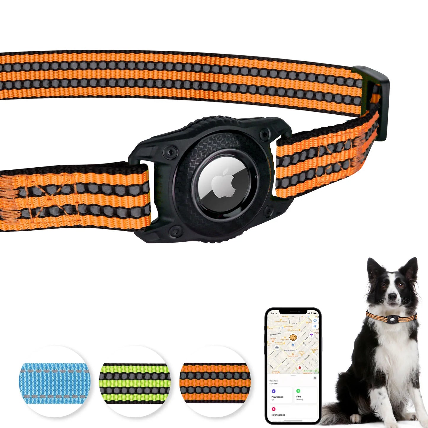 Reflective Waterproof Adjustable Dog Collar with GPS Box