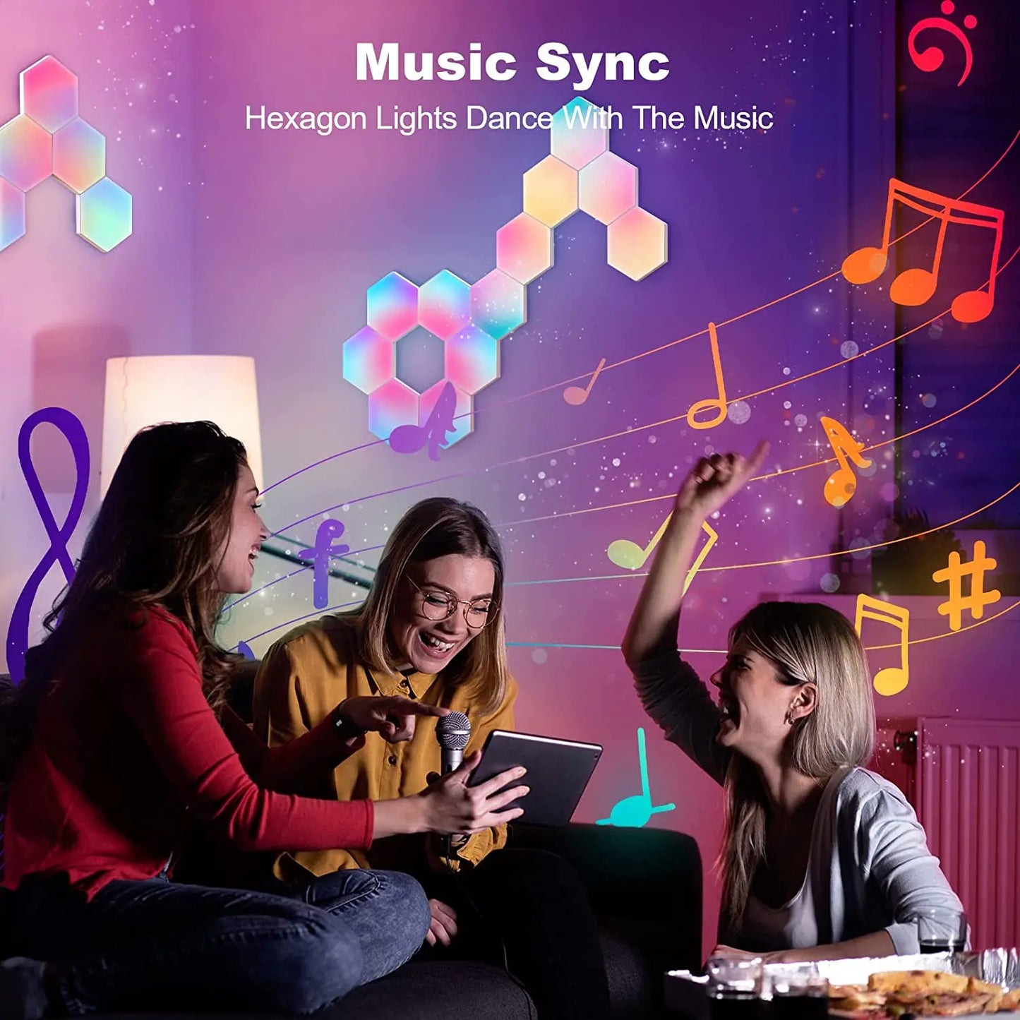 RGB-IC Smart Hex Wall Lamp – DIY Shape, Music Sync, Color-Changing Light