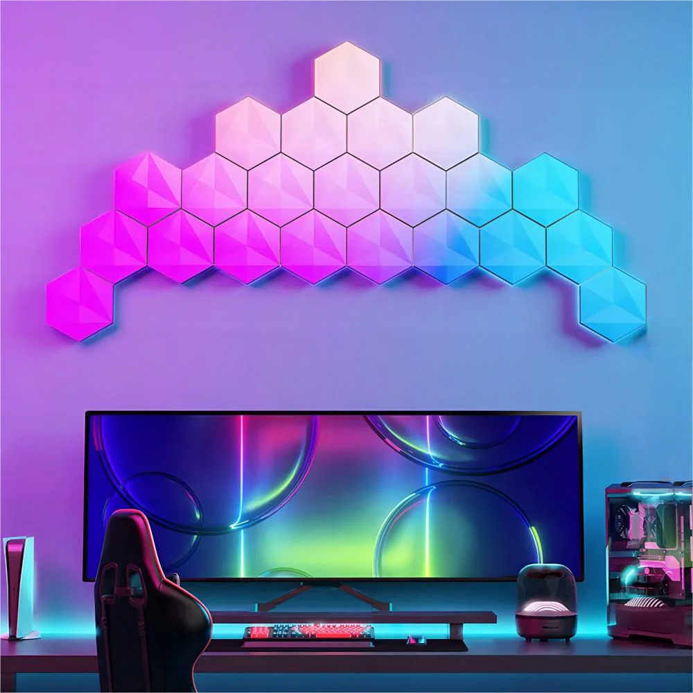 RGB-IC Smart Hex Wall Lamp – DIY Shape, Music Sync, Color-Changing Light