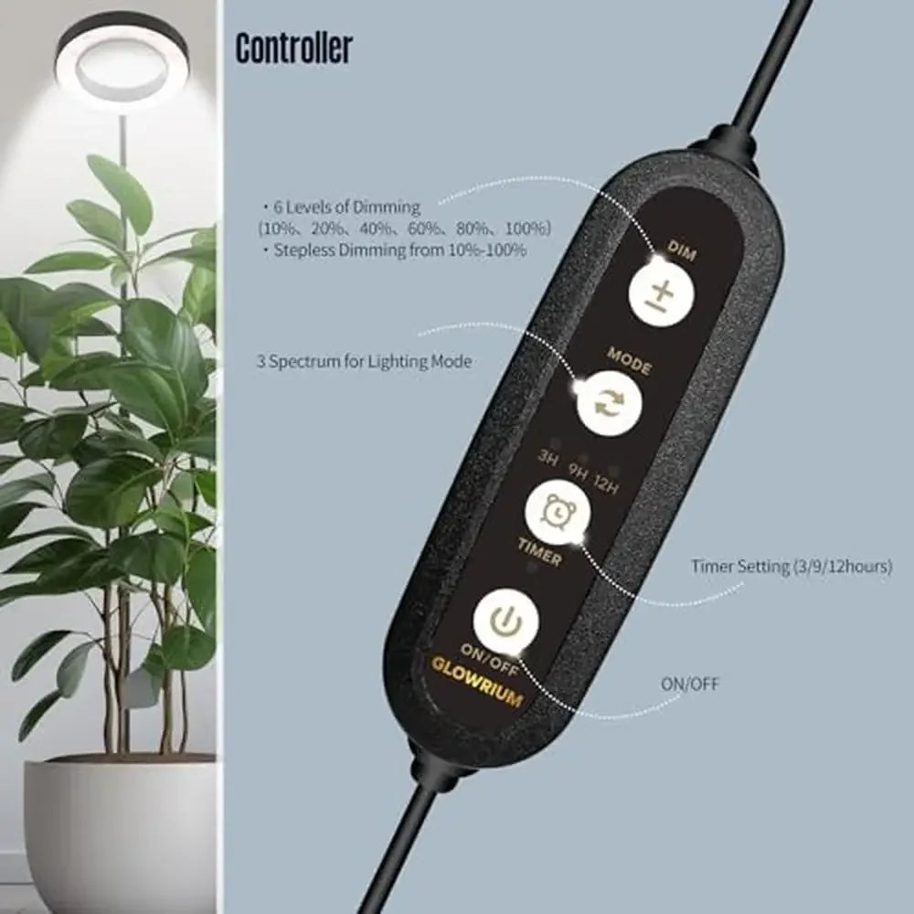 60W Full Spectrum LED Grow Light with Stand, Timer & Adjustable Height – Black