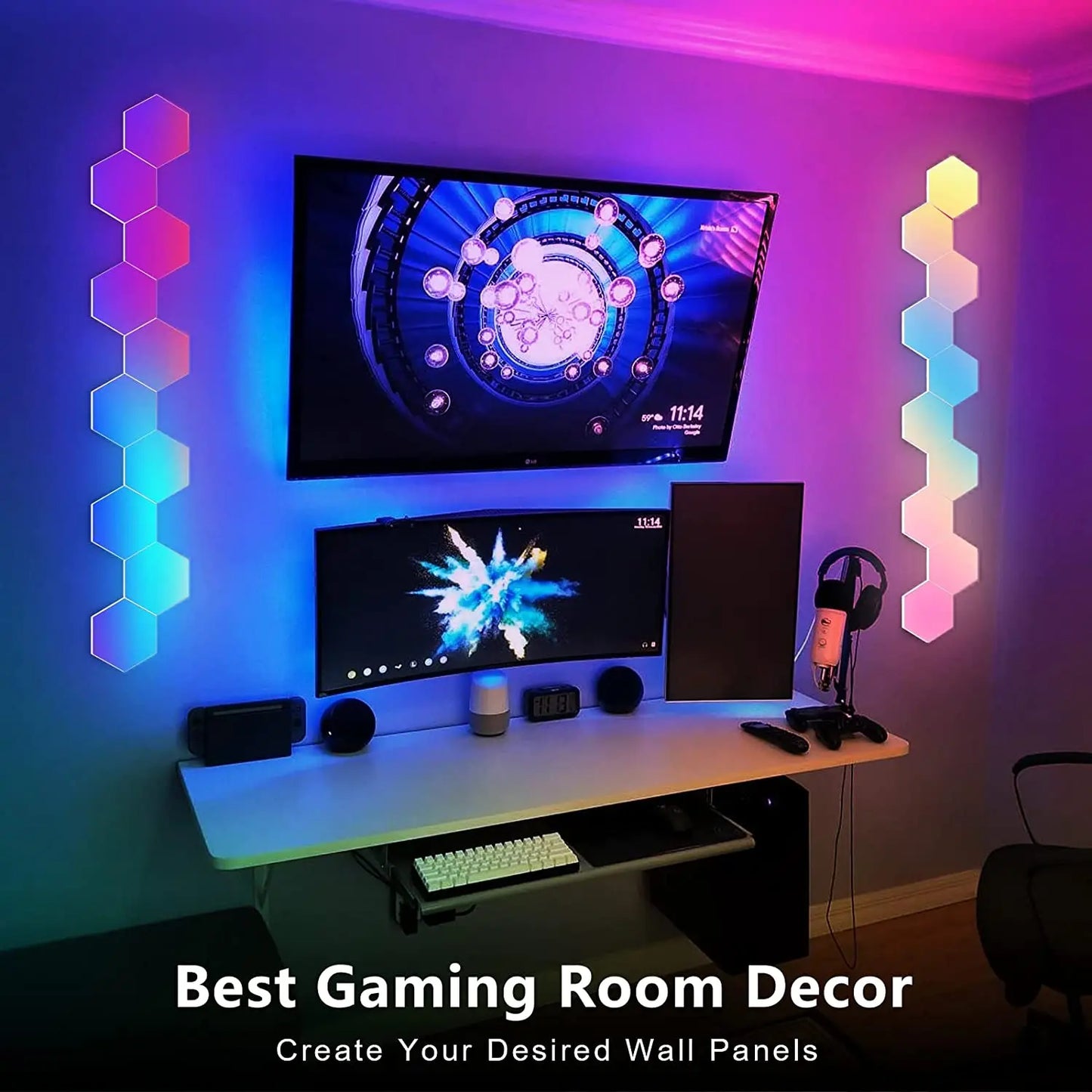 RGB-IC Smart Hex Wall Lamp – DIY Shape, Music Sync, Color-Changing Light