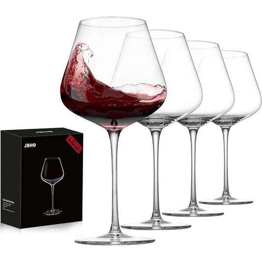 JBHO Set of 4 Hand-Blown Crystal Burgundy Wine Glasses – 21 oz, Lead-Free, Gift-Boxed