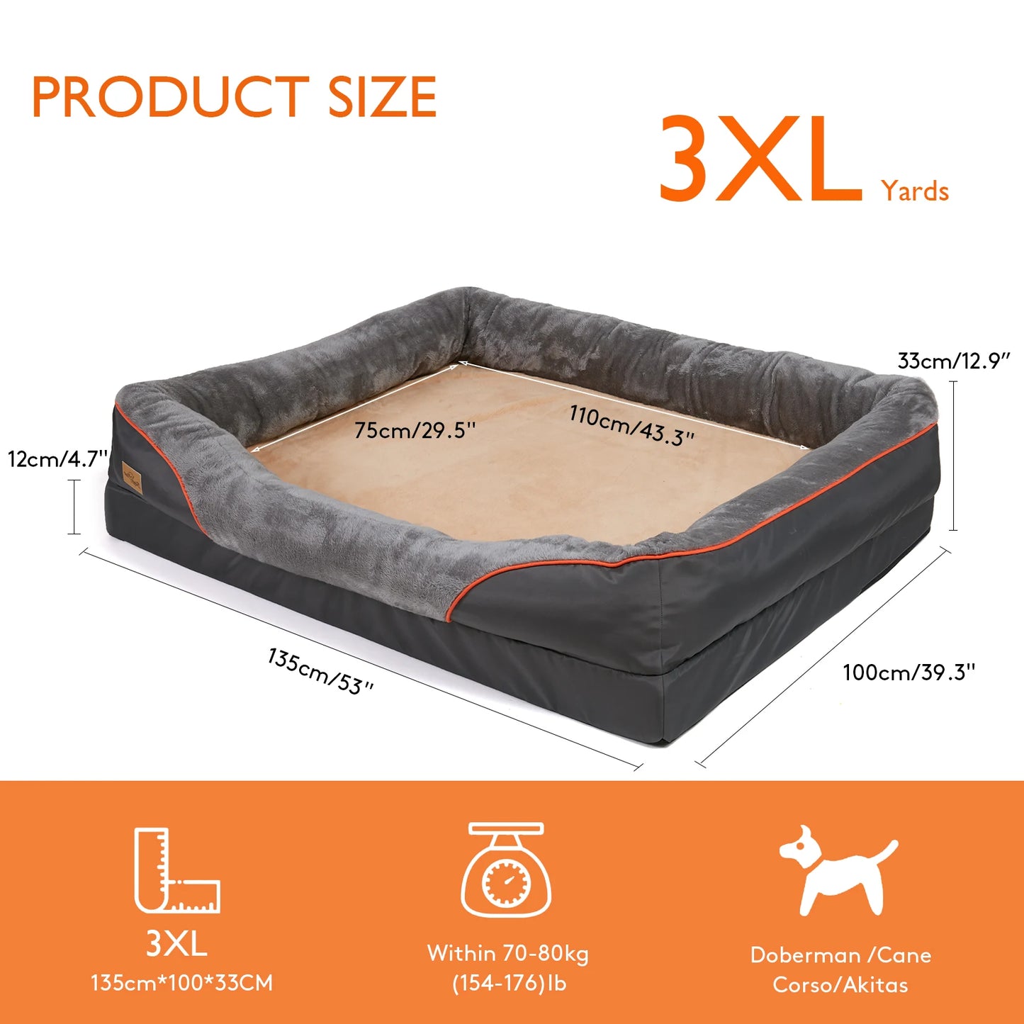 Large Dog Bed Soft Comfortable Anti-Allergy Warm Fleece Removable Washable Cover Pet