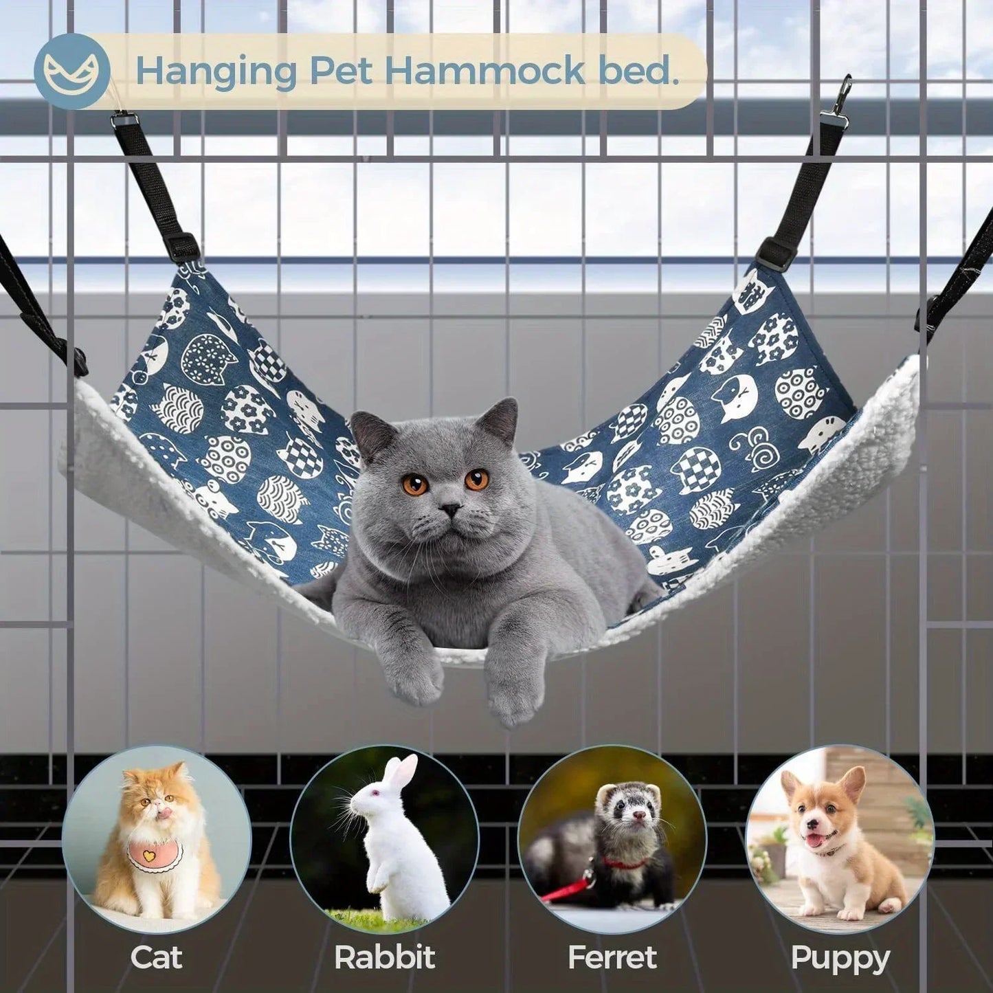 2Pcs Reversible Cat Hanging Hammock - Soft, Breathable for Small Pets