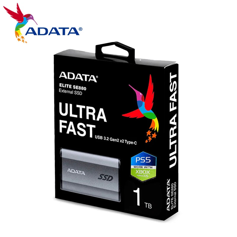 ADATA SE880 2000MB/s USB 3.2 Type C Portable SSD, Mini External Hard Drive