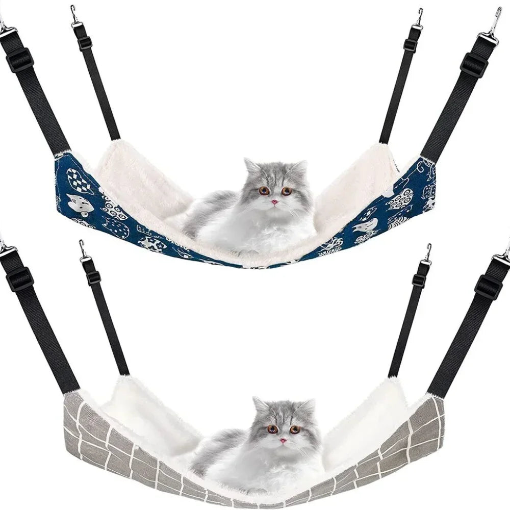 2Pcs Reversible Cat Hanging Hammock - Soft, Breathable for Small Pets