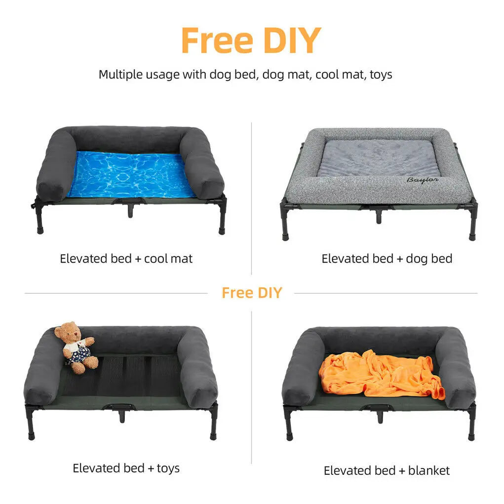 Elevated Dog Bed for Indoor/Outdoor Use, Detachable Plush Bolster, Cooling, L/XL/2XL