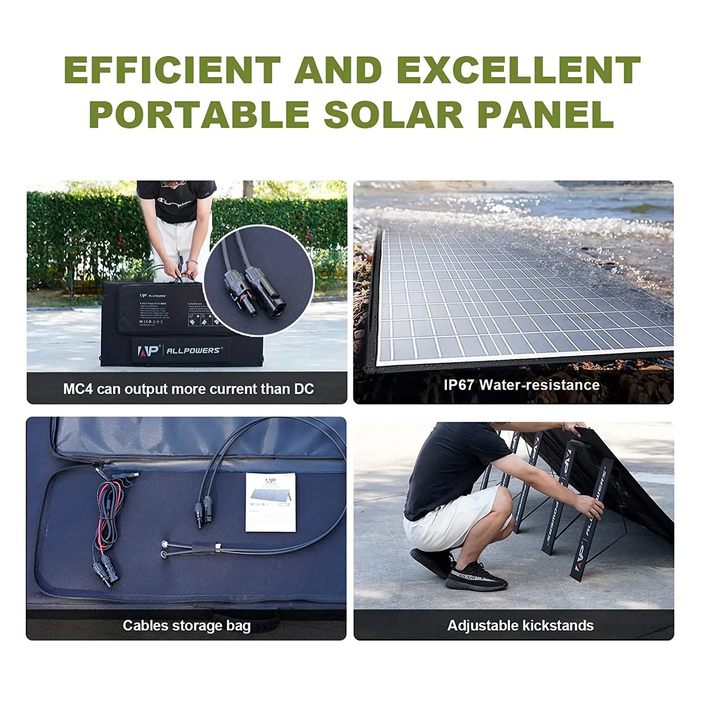 ALLPOWERS Portable Waterproof Solar Charger – 400W/200W/140W/100W/60W for Camping, RV, Garden, Roof