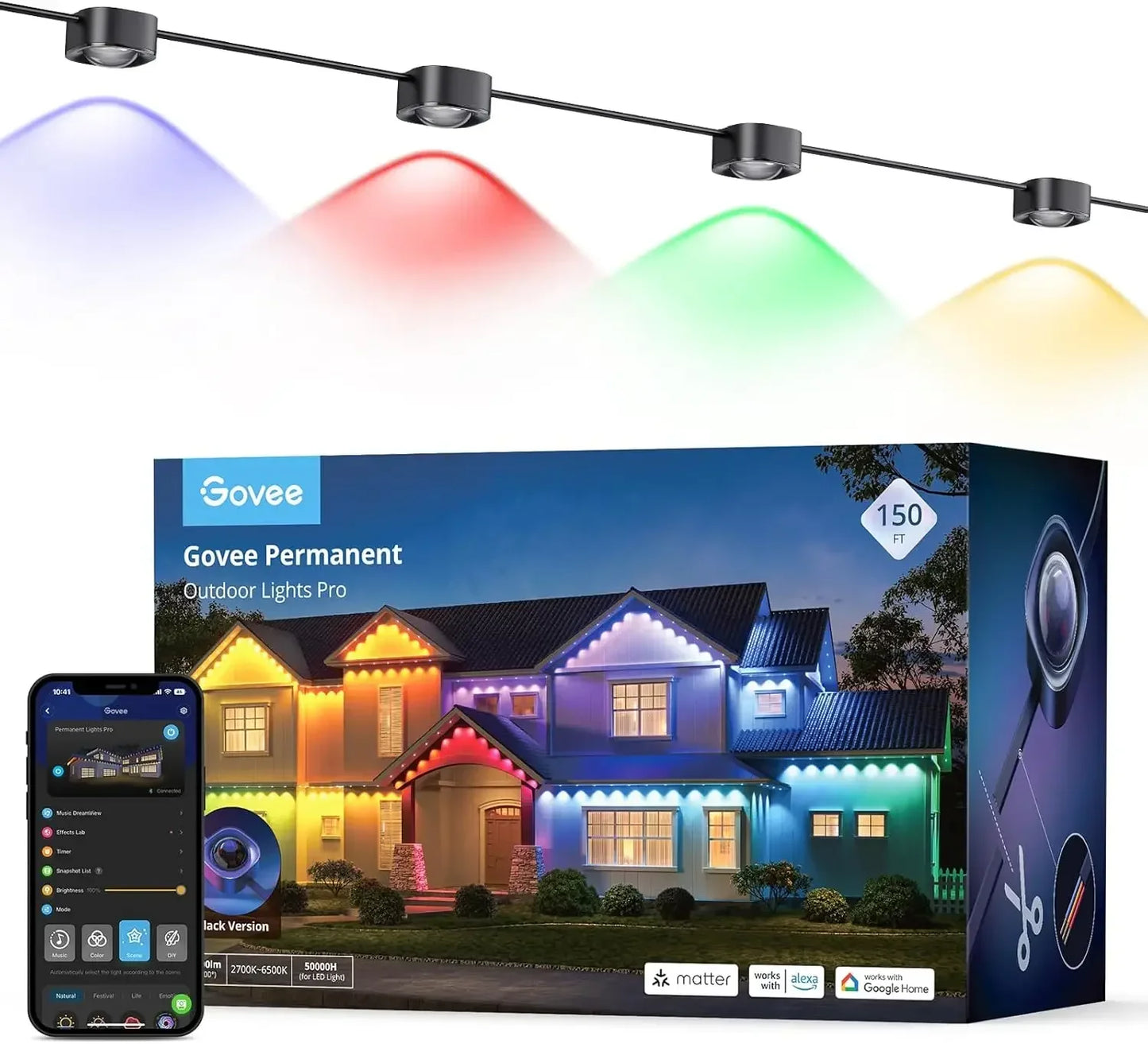 Govee 150ft Outdoor Lights Pro, with 150 Feet, 90 RGBIC LED, 75 Scene Modes for Halloween & Daily Lighting