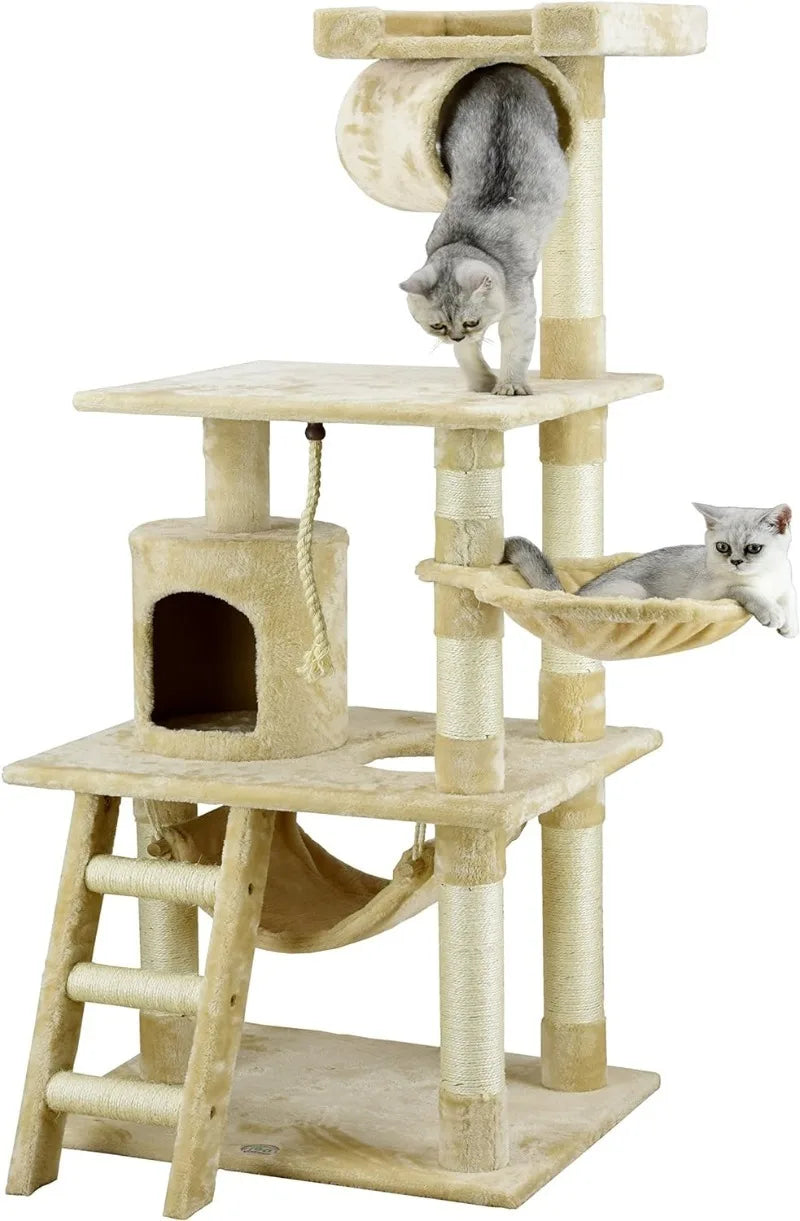 Pet Club Classic Cat Tree - 62" Faux Fur Finish, Sisal Rope Scratcher