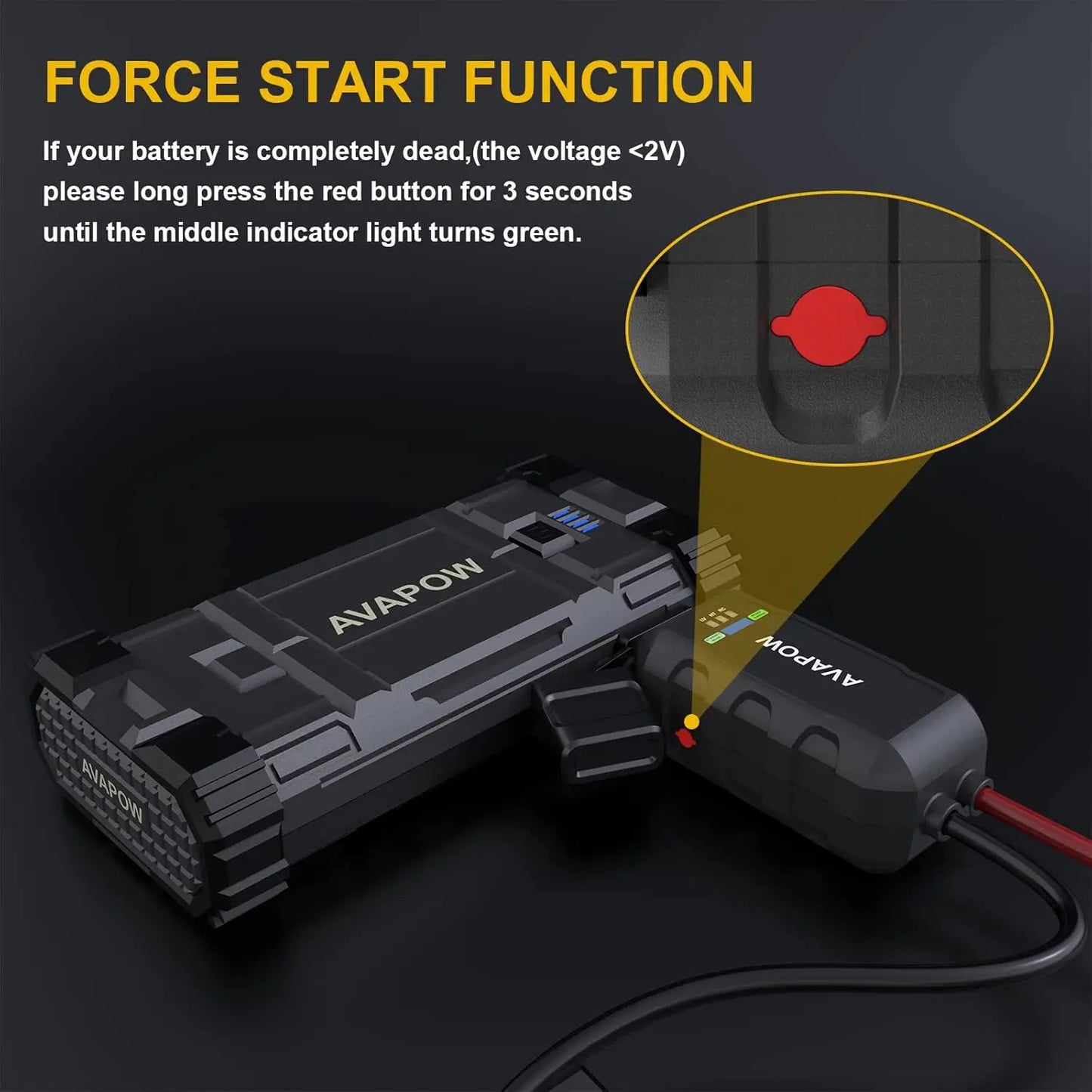 2000A Peak Portable Jump Starter for Cars, Dual USB Quick Charge 3.0 (Up to 8.0L Gas or 6.5L Diesel)