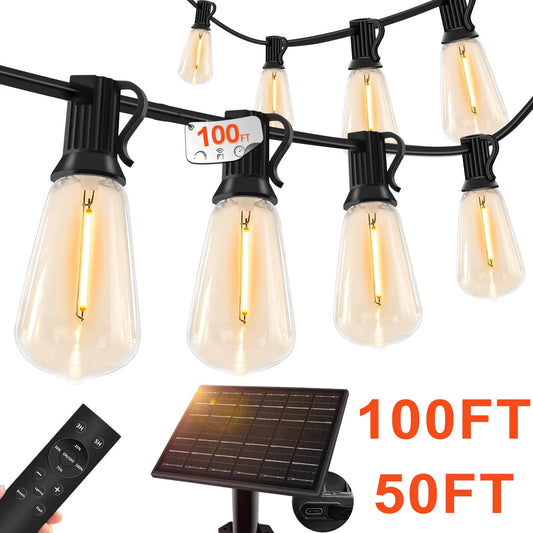 50/100FT Remote Dimmable Solar String Lights, ST38 LED