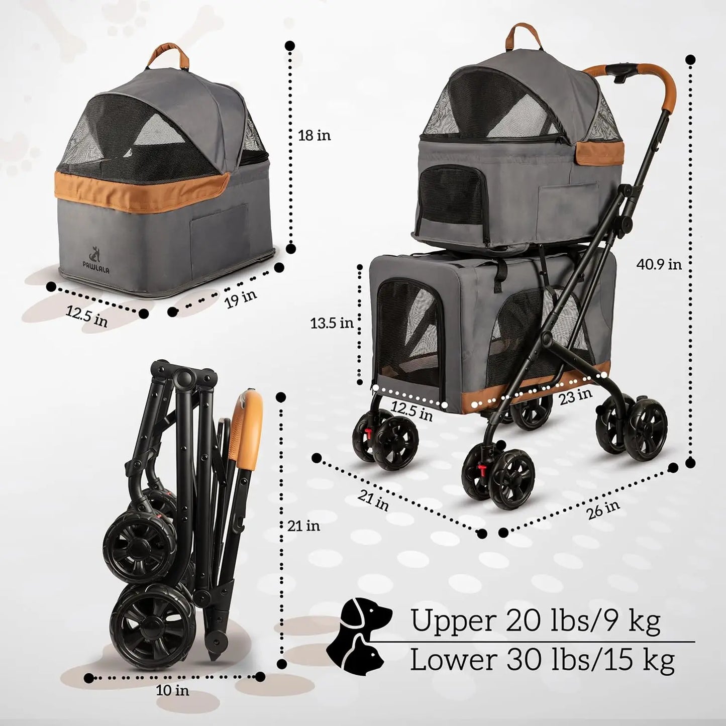 Double Pet Stroller with Detachable Carriers – Compact & Easy Assembly for 2 Dogs or Cats