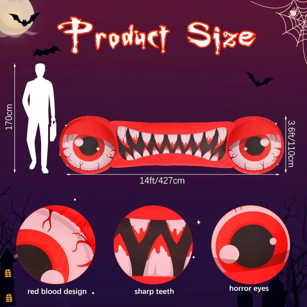 14 FT Length Double Red Eyes with Teeth Blow with Build-in LED Lights