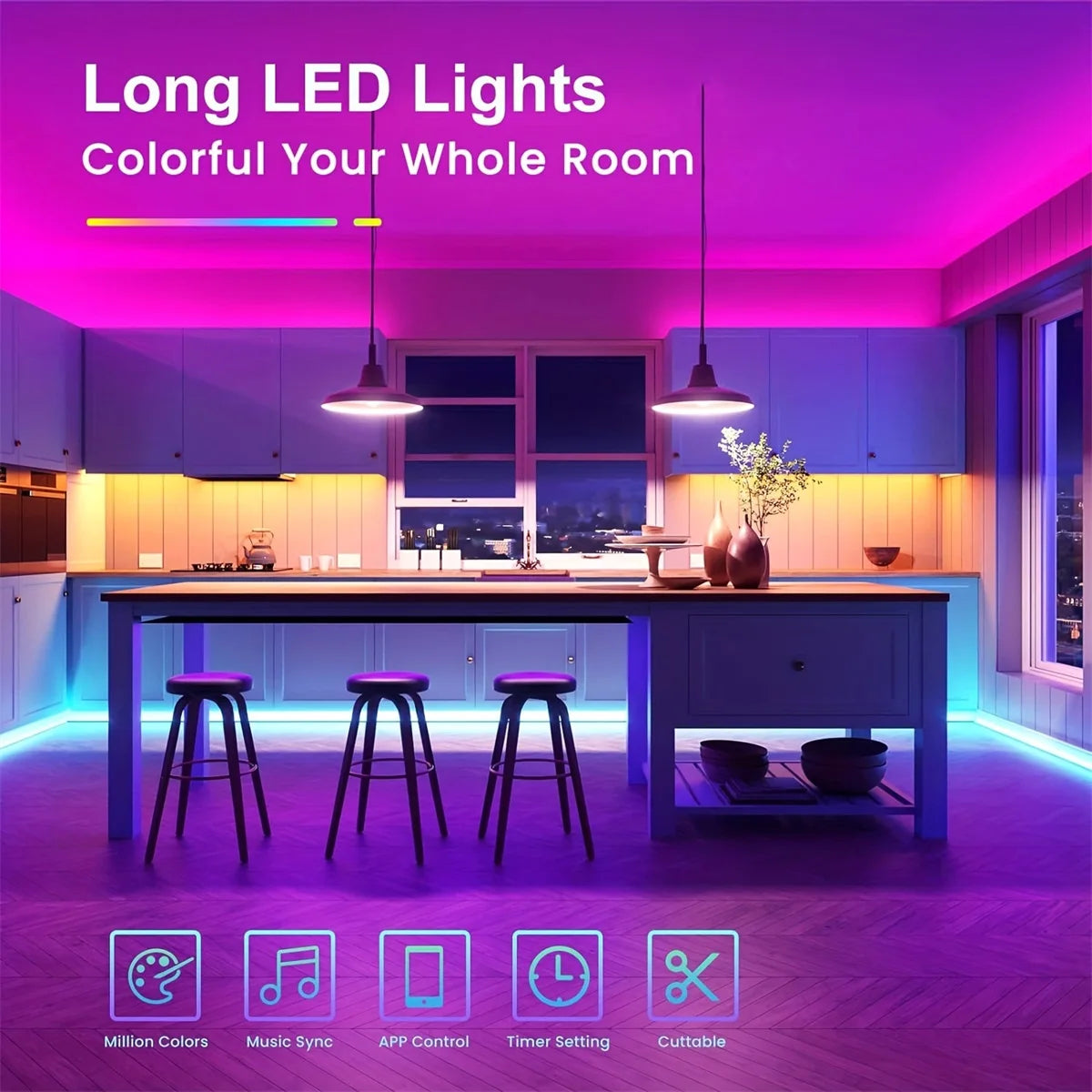 Bluetooth LED Strip, APP Control, 30 LEDs/meter, with Battery and US Plug