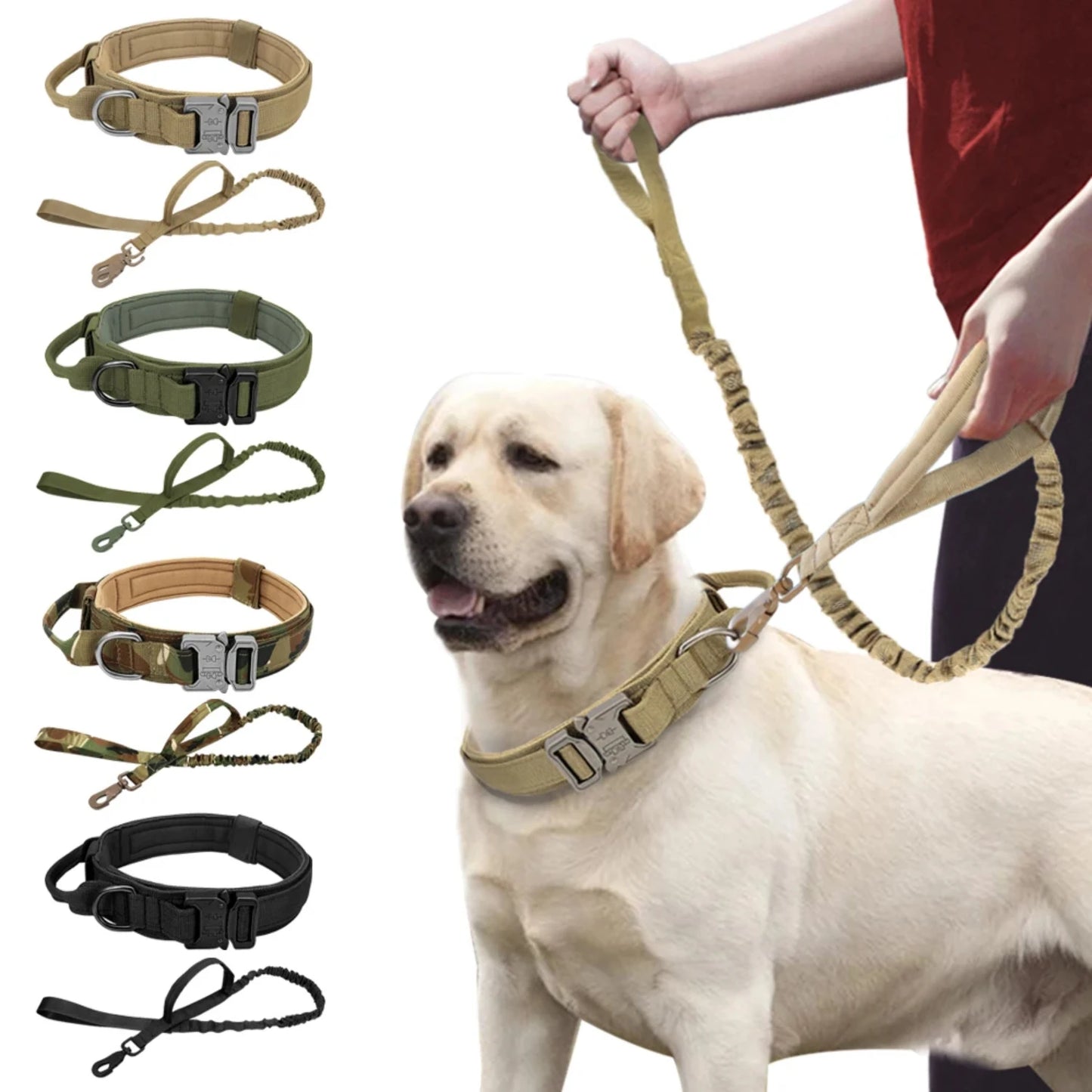 "Strong Dog Military Tactical Collar & Bungee Leash for Large Dogs