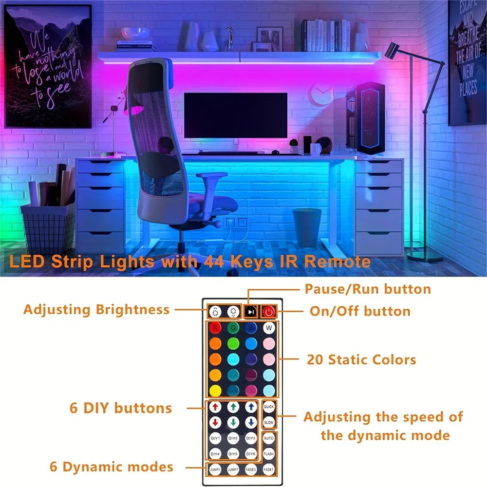 Bluetooth LED Strip, APP Control, 30 LEDs/meter, with Battery and US Plug for Ambient Lighting