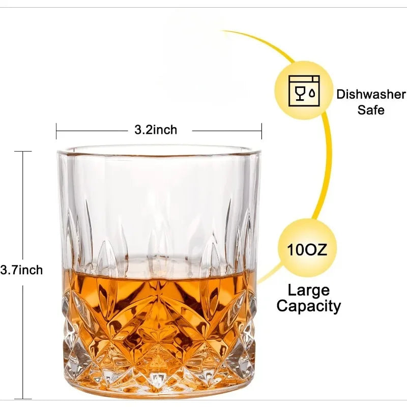 Whiskey Rocks Glass Set of 4 – 2 Crystal Glasses & 2 Ice Ball Molds, 10 oz Gift Box