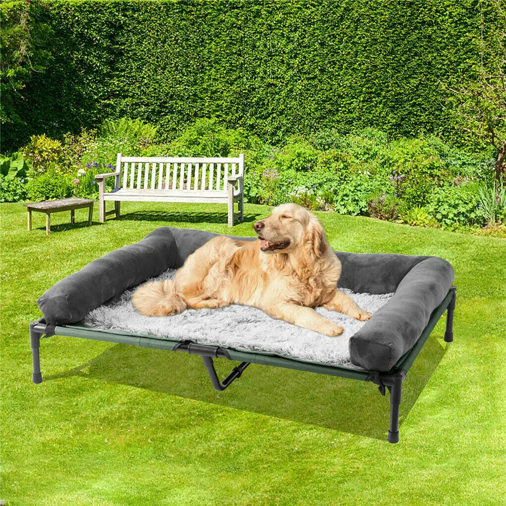 Elevated Dog Bed for Indoor/Outdoor Use, Detachable Plush Bolster, Cooling, L/XL/2XL