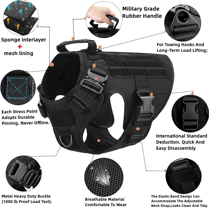 Tactical Dog Harness Military Pet Training Vest Dog Harness and Leash Set for Medium Large Dogs